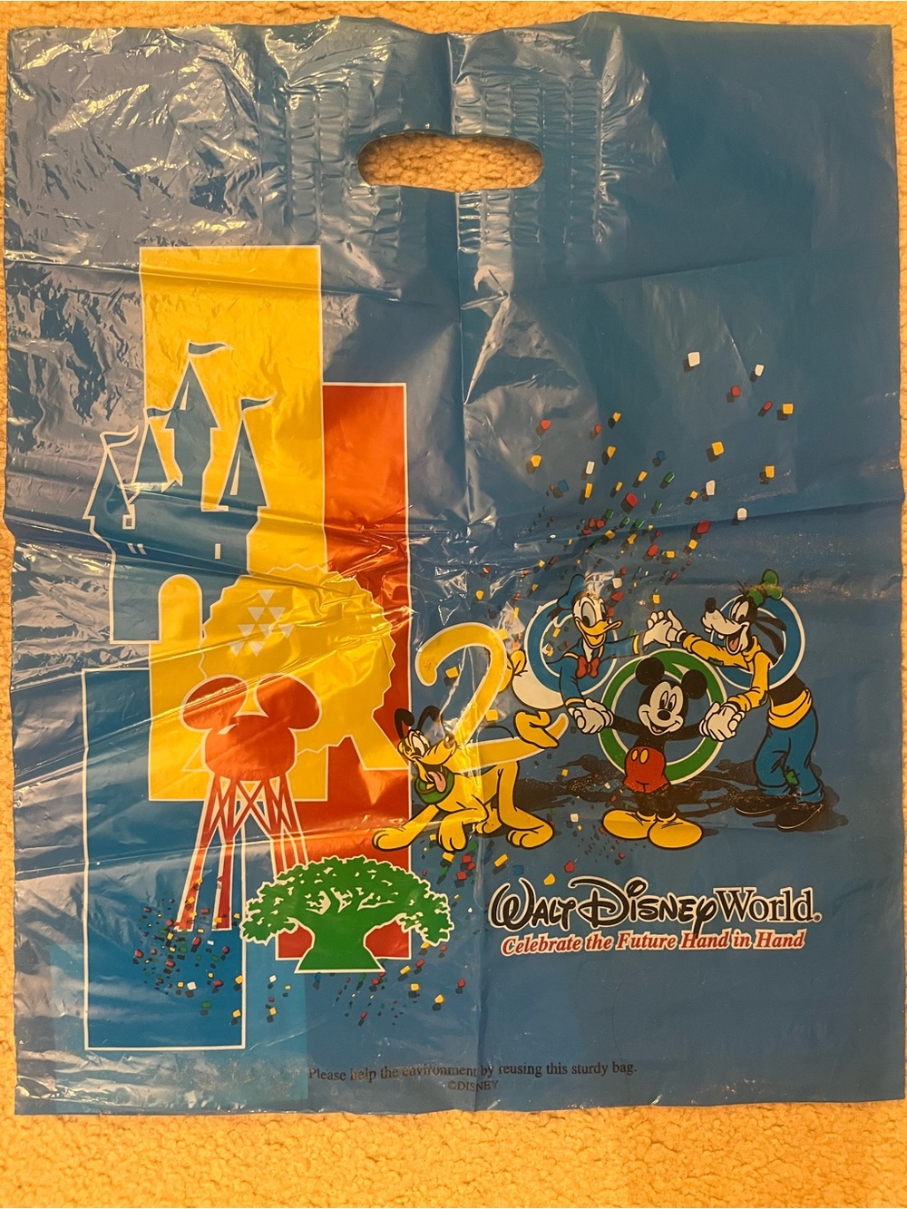 Vintage 2000 Disney Mickey Mouse Blue Celebration Tote plastic Bag